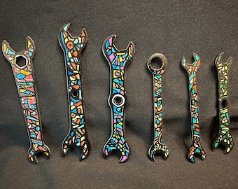 Miniature Painted Wrenches: Upcycled Mechanic Tool Art - Set of 6