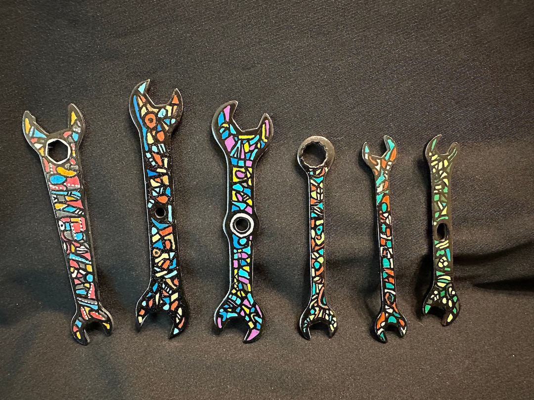 Miniature Painted Wrenches: Upcycled Mechanic Tool Art Set of