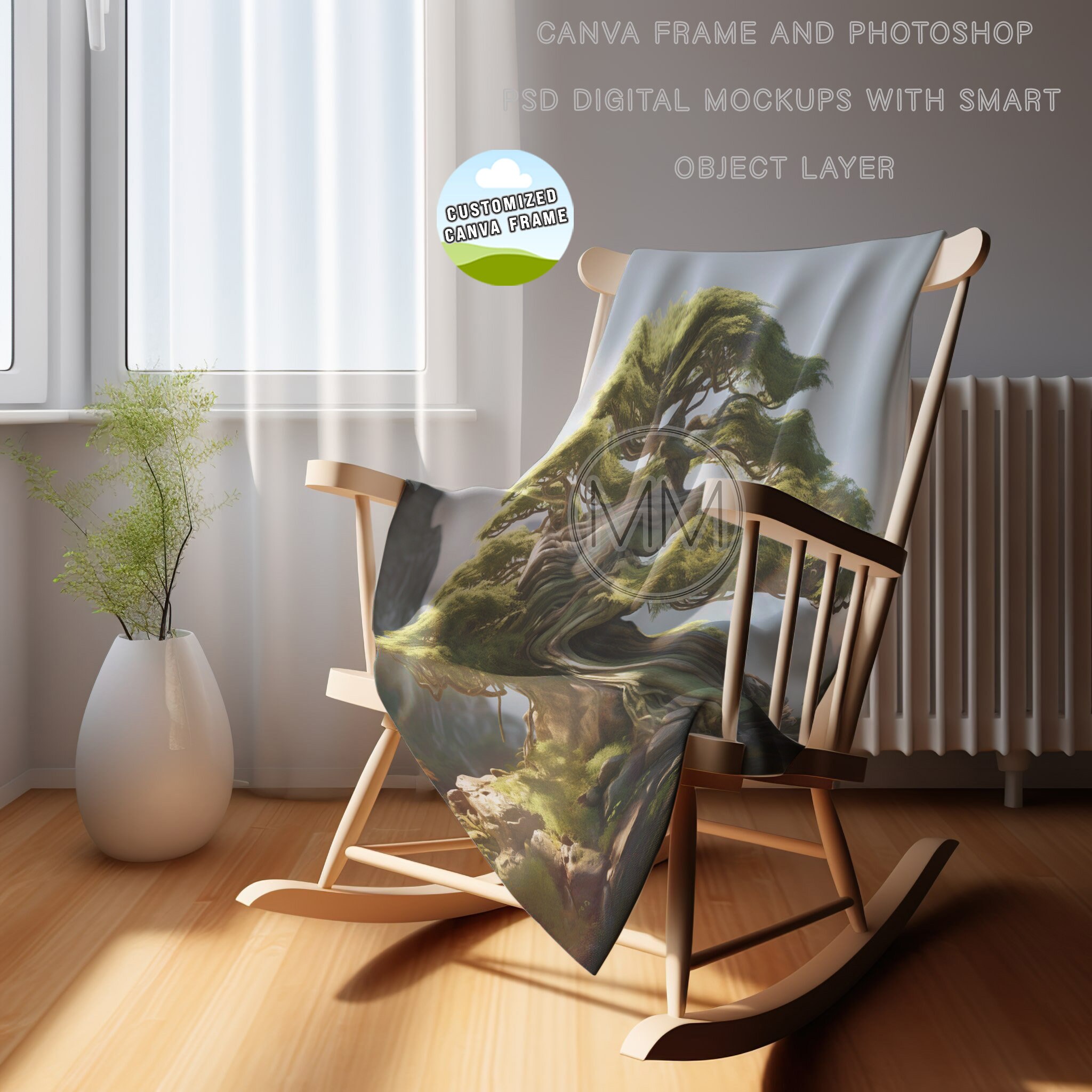 Fleece Blanket Rocking Chair Mockup Blanket Photopea Mockup PSD Blanket Mockup Minky Blanket PSD