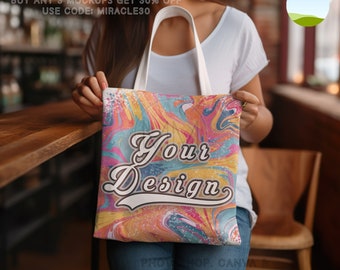 PSD Tote Bag Mockup | Woman Holding Tote Bag Mockup | Canva Frame Mockup | Smart Object Tote | Canvas Tote Bag Mock | Photopea Mockup | Tote