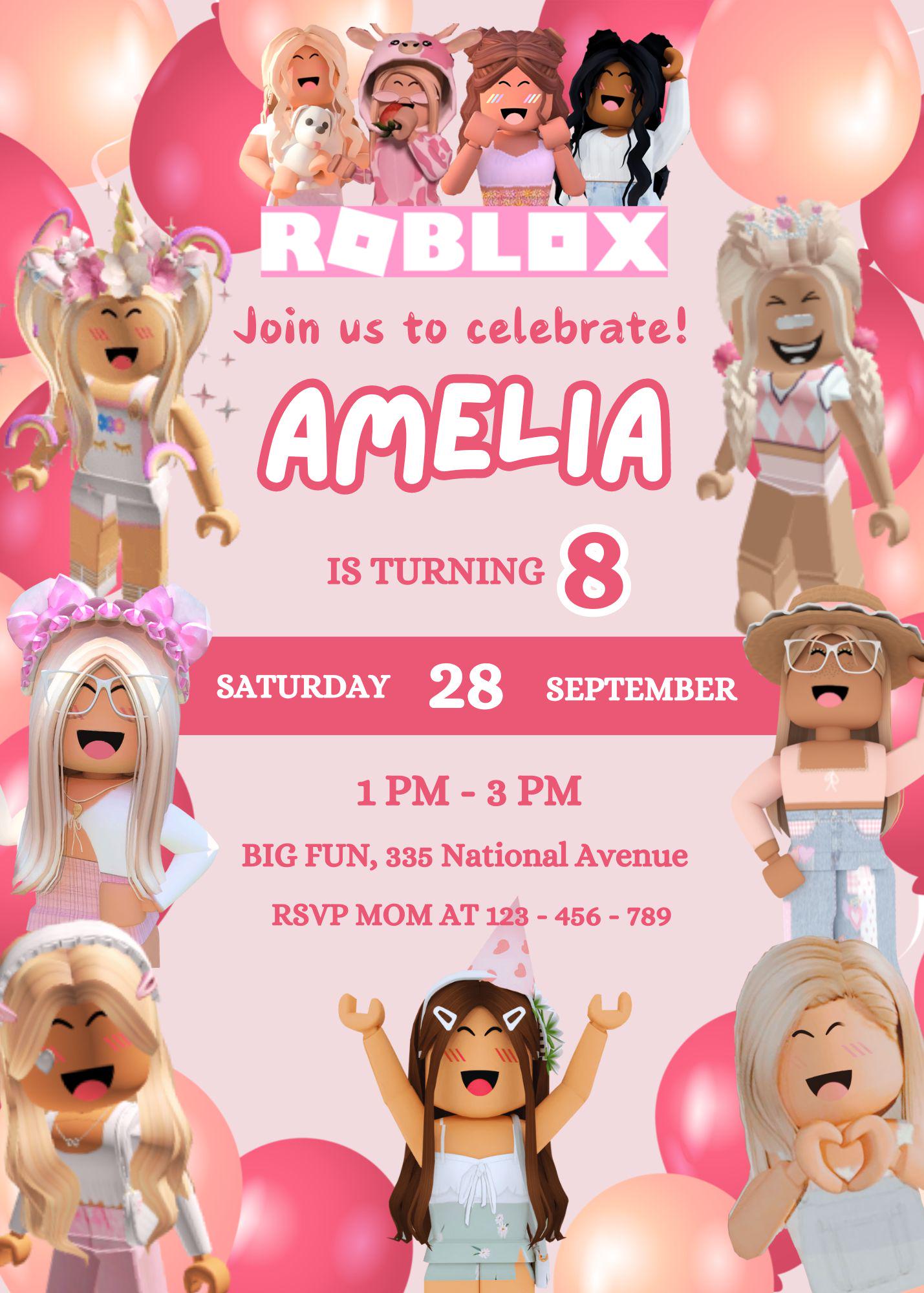 ROBLOX Printable Birthday Invitation Editable Girl Invitation Game Invite Birthday Invite ...
