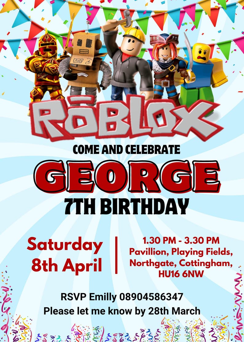 ROBLOX Printable Birthday Invitation | Editable Boy Invitation | Game ...