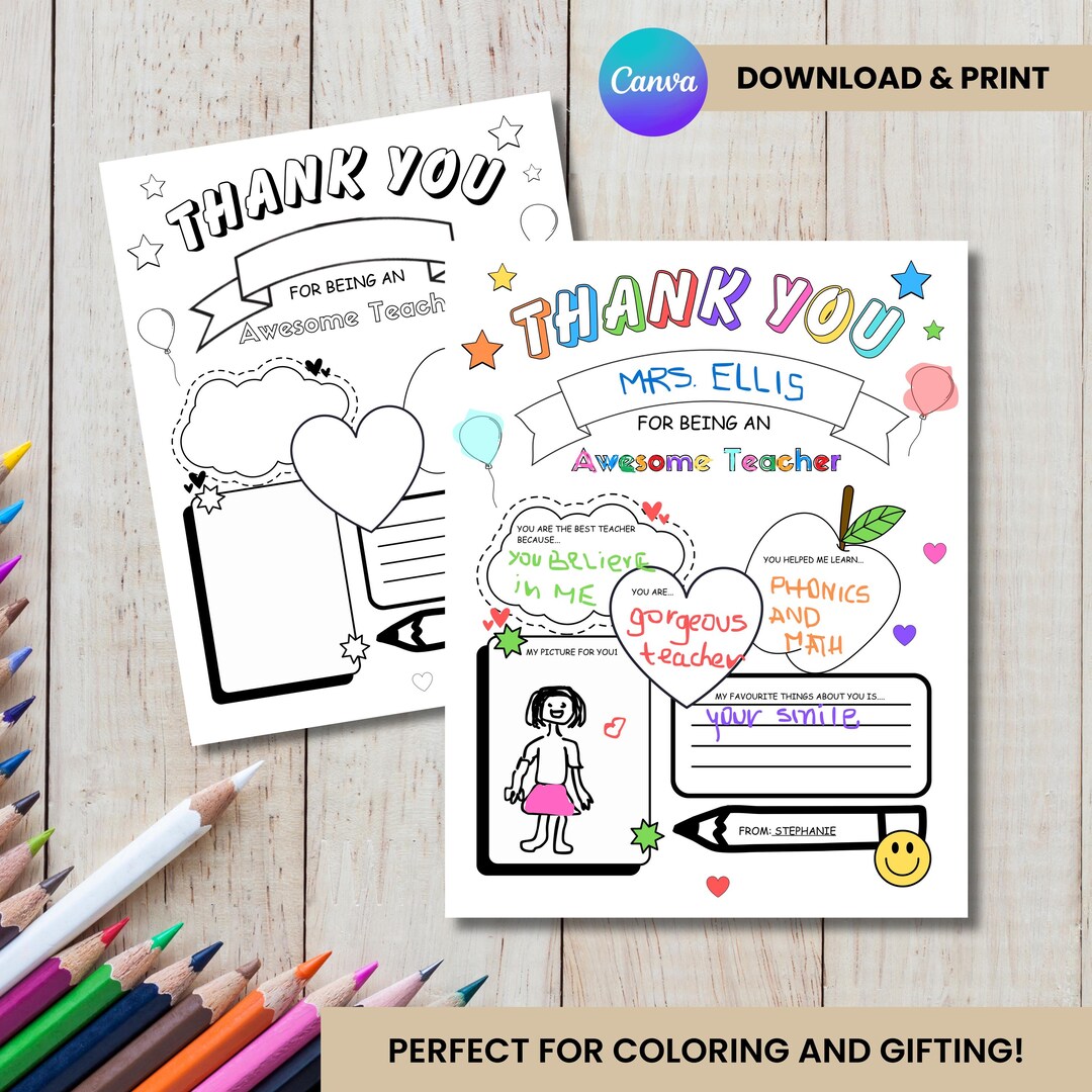 Teacher Appreciation Coloring Page: Thank You Gift (digital Download ...