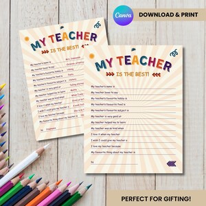 Retro Teacher Appreciation Fill-In Printable (PDF)