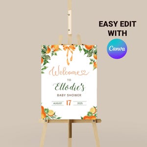 Editable Little Cutie Baby Shower Welcome Sign | Orange Citrus Decor | Gender Neutral Baby Shower Poster | Customizable Party Sign