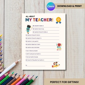 Teacher Appreciation Coloring Page: All About My Teacher Printable (Digital Download)