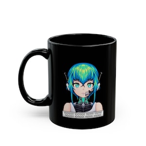 Cyberpunk Anime Android Girl Mug – Binary Code "I Love You" Graphic – Robot Manga Drinkware