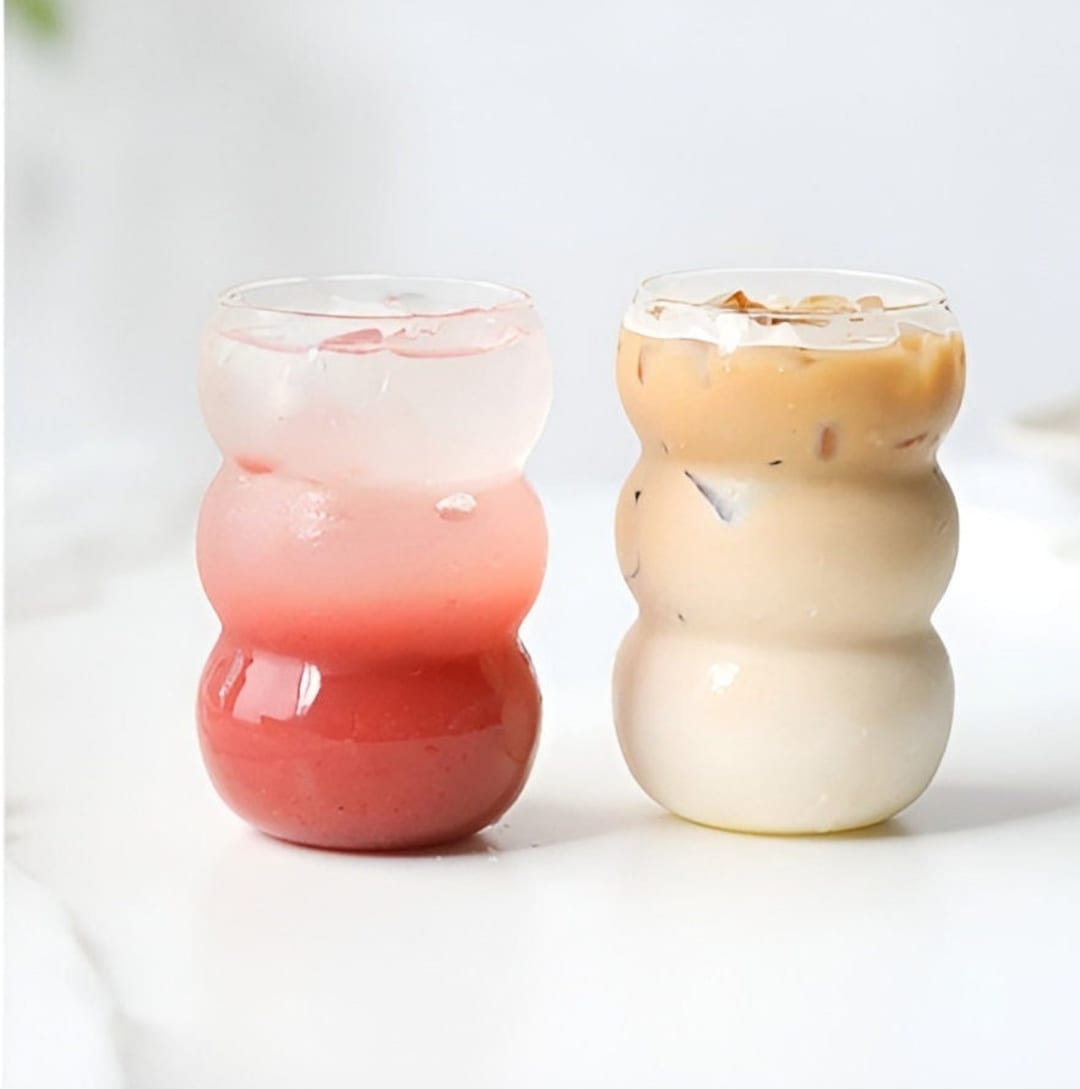 Wavy Handmade Korean Glass Cup for Iced Coffee, Juice, and More ...