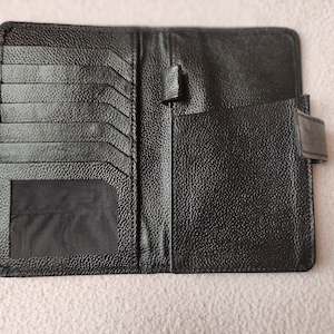 Cartera de abrigo, Cartera de cuero para hombre, Cartera de chaqueta, Cartera plegable larga de cuero de búfalo genuino con aspecto vintage RFID para hombre, Cartera de chequera
