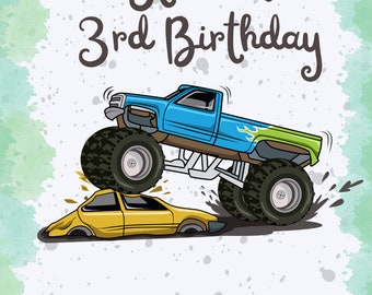 Editable Monster Truck Birthday Invitation Template Printable