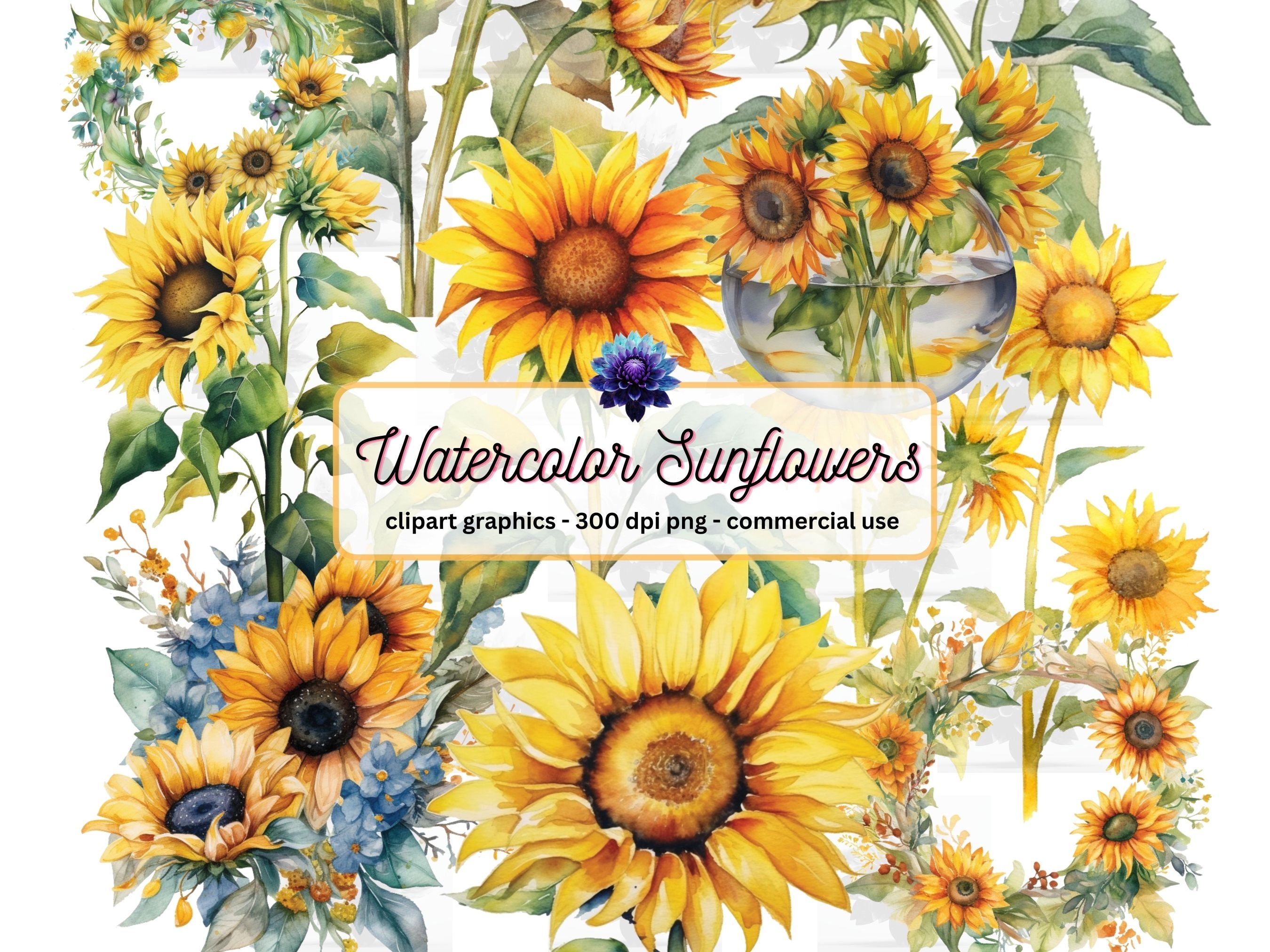 Watercolor Sunflowers Clipart - Fall Sunflower Floral Bouquets in PNG ...