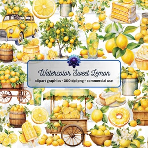 Watercolor Sweet Lemon Clipart - lemonade, citrus fruit PNG graphics, instant download for commercial use