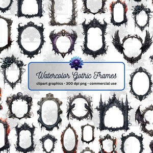 Watercolor Gothic Frames Clipart - dark, vintage, fantasy designs, PNG format instant download for commercial use