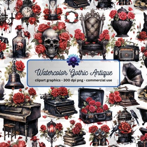 Watercolor Gothic Antique Clipart - vintage, antiquated images, PNG format, instant download for commercial use