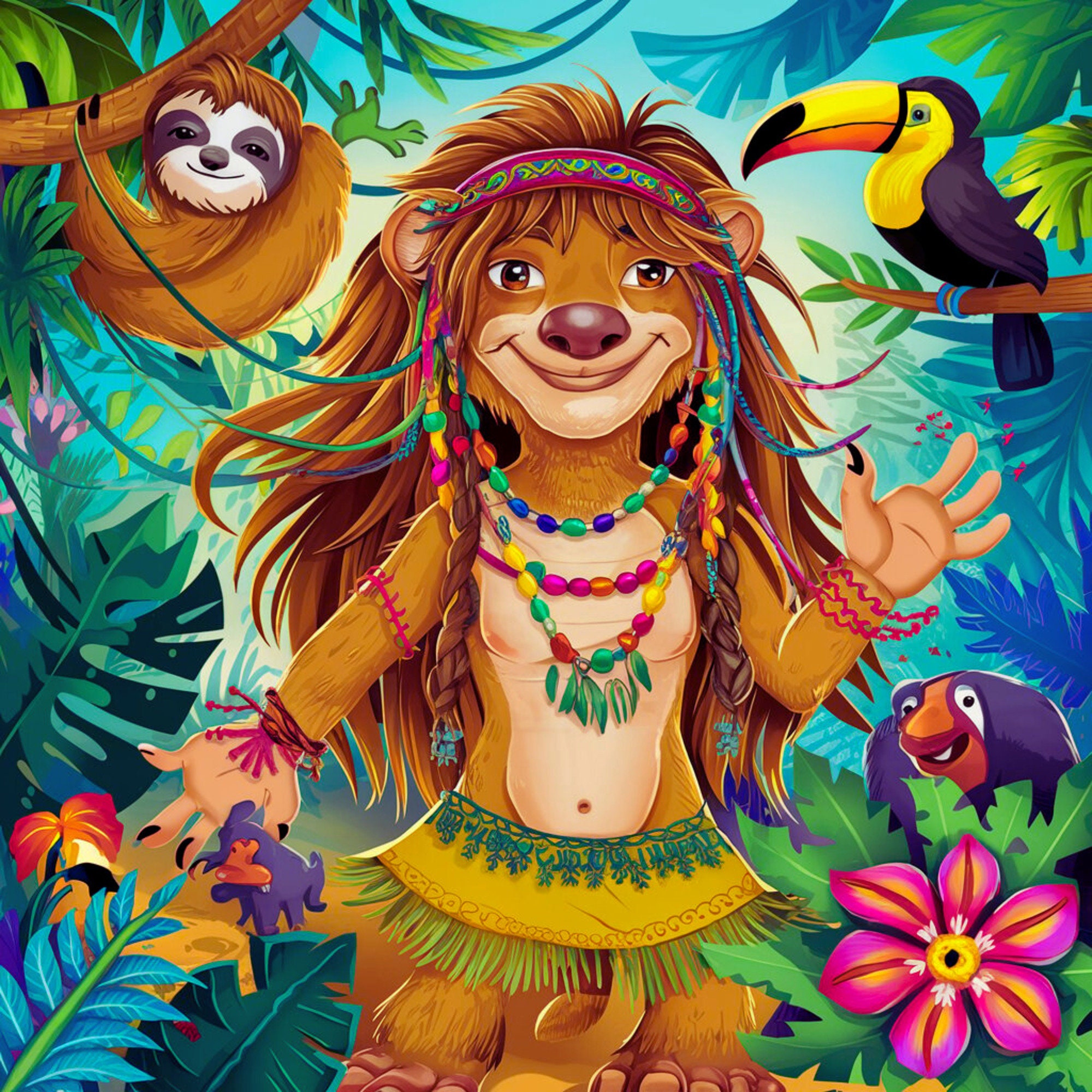 Boho Jungle Wall Decor Safari Friends Nursery Prints Vibrant Kids Room ...