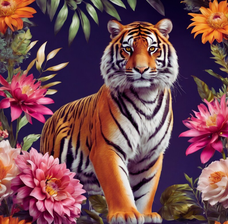 Colorful Wallpaper, Floral Majesty Rainbow Tiger A Watercolour