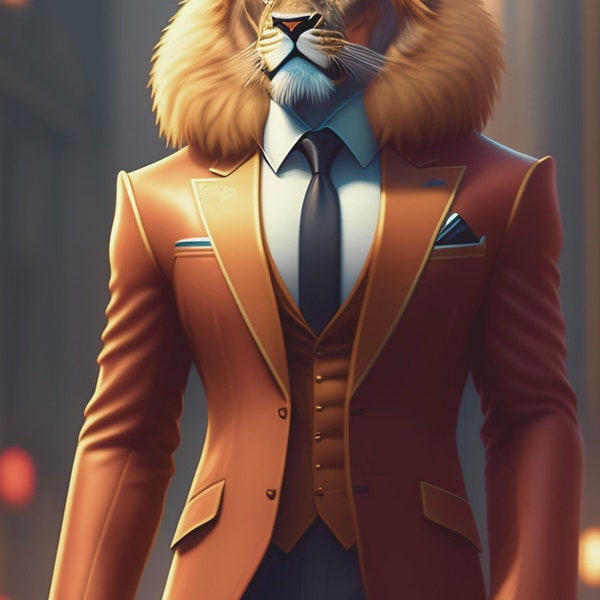 Dapper Lion: Stylish Pent and Coat Ensemble - Handcrafted Art for the Fashionable Home - Unique Decor from the Wild Kingdom, Digital print