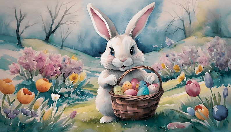 Blooming Bunny Bonanza: Adorable Rabbit With Colorful Flowers Set of 4