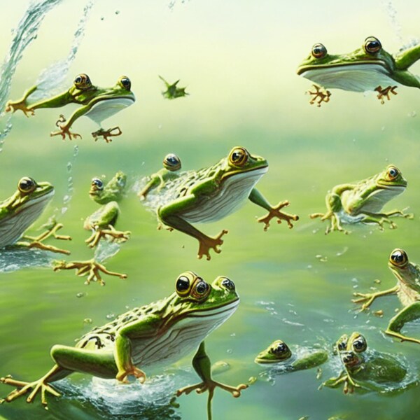 Green Giggles Galore- Frogs Making Waves Under the River, Underwater Comedy Club: Join the Green Frogs in the River!   Cute Frog 5 Clipart