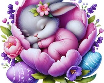 Whimsical Bunny Bliss: 5 Vibrant PNGs for Your Creations, Adorable Bunny Bonanza- 5 Colorful PNGs Perfect for your projects