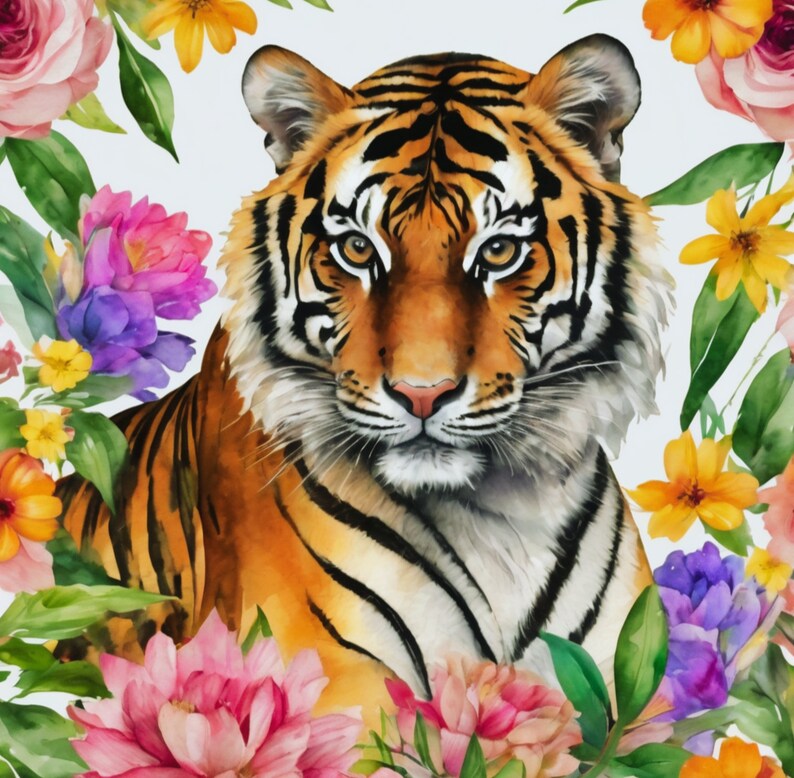 Colorful Wallpaper, Floral Majesty Rainbow Tiger A Watercolour