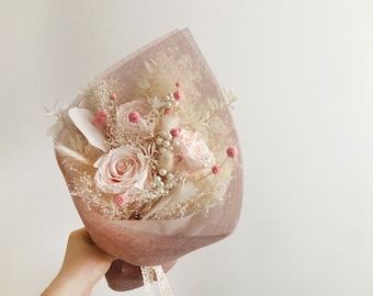 Pastel Pink Eternity Rose Petite boho bouquet Pastel Pink & Cream dried flower bouquet gift for her