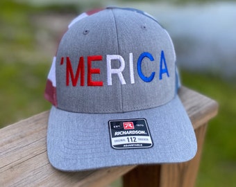 MERICA, USA, United States, America, Flag, Stars & Stripes, Embroidered Hat, Custom Hats, Bulk Custom Hat, Snap Back Hats, Richardson Hats.