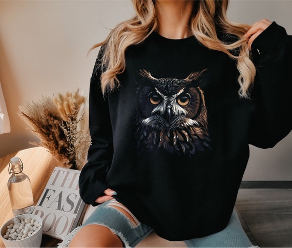 Owl Sweatshirt Wildlife Sweatshirt Animal Lover Majestic Owl Owl Spirit Animal Owl in the Dark Etsy