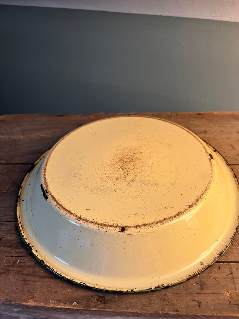 Vintage Cream/green Enamelware Pie Plate Etsy