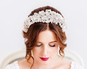 Molti Fiori Crown, Crystal Flower crown, handcrafted Bridal Headband, handcrafted flowers