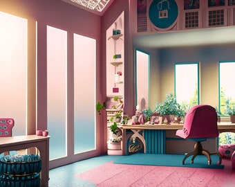 Barbie Dreamhouse Home Office - Instant Download High-Quality Teams or Zoom Virtual Background for Remote and Work From Home Professionals