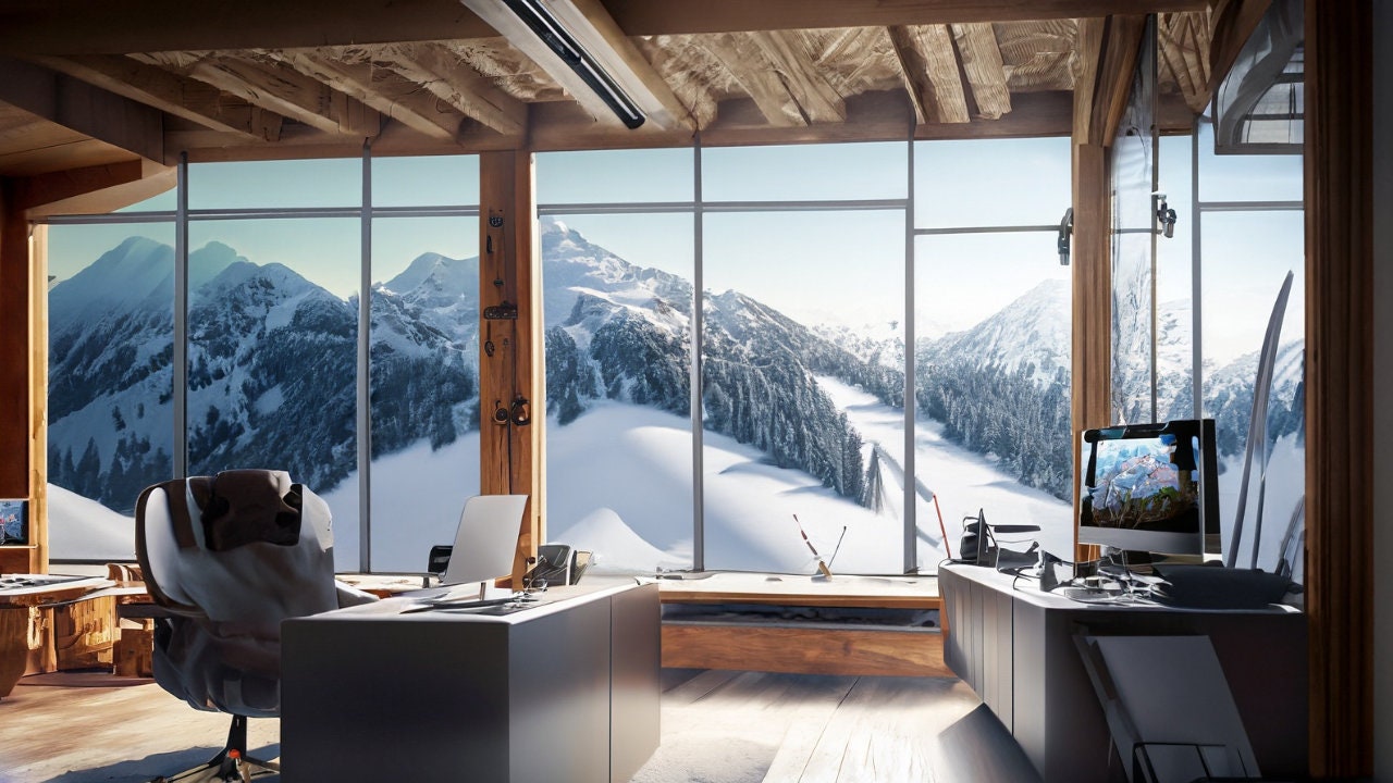 Ski Lodge Office Instant Download Highquality Teams or Zoom Virtual