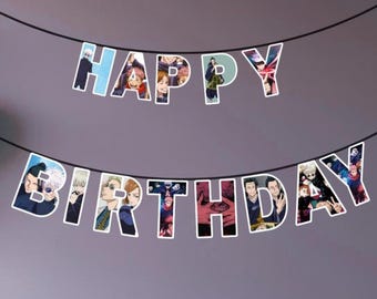 Banner de feliz cumpleaños de Jujutsu Kaisen, banner de cumpleaños de anime editable, letras imprimibles con imágenes de personajes, descarga digital, decoración para fiestas