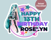 Hatsune Miku Editable Birthday Cake Topper Instant Download Custom Cake Topper Canva Edit Then Print Cake Topper Digital Birthday File