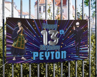 Banner de cumpleaños personalizado de Jujitsu Kaisen, fondo de vinilo para fiesta de anime, fondo de cumpleaños de Gojo para fans de Gojo, banner de cumpleaños personalizado
