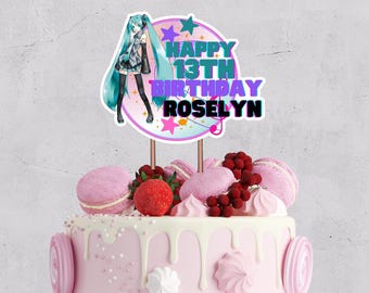 Hatsune Miku Editable Birthday Cake Topper and Birthday Banner Custom Cake Topper Canva Editable Cake Topper Miku Birthday Bundle
