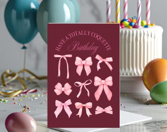 Coquette Birthday Card Instant Download Elegant Pink Bow Themed Birthday Card For Women Gift for Women