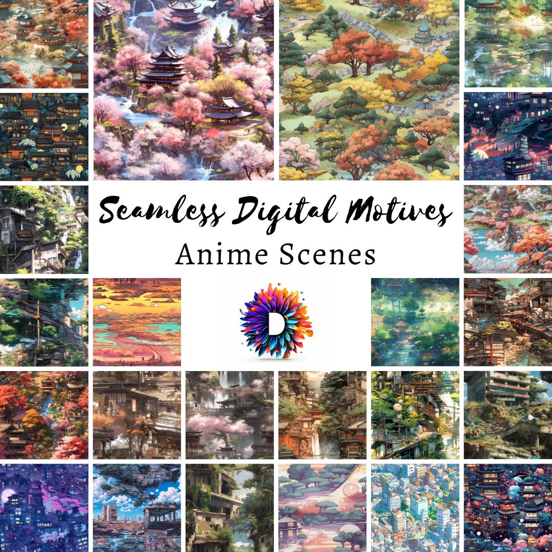 Seamless Digital Art - Anime Scenes | Digital Paper | Seamless Tile ...