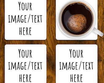Paquete de 4 posavasos cuadrados personalizados con foto, caucho cubierto de tela, personaliza tus imágenes, texto, arte, logotipo, mascotas conmemorativas, lavable, antideslizante