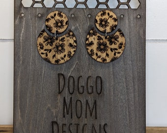 Floral Engraved Wood Earrings - Hand Painted, Customizable