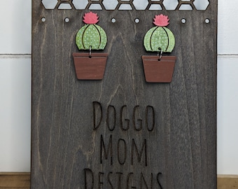 Pendientes de madera grabados con láser de cactus - pintados a mano - teñidos a mano - pendientes de poste - pendientes de clip - pendientes colgantes - personalizables
