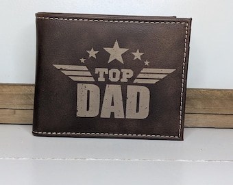 Cartera plegable de piel sintética con grabado personalizado: regalo personalizado para él, grabado a láser, ideal para el Día del Padre, cumpleaños, aniversario y Navidad.