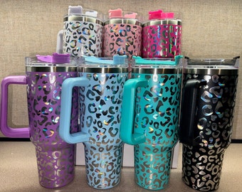 40oz Holographic Cheetah Leopard Laser Etched Stainless Steel Tumbler (READY TO SHIP)