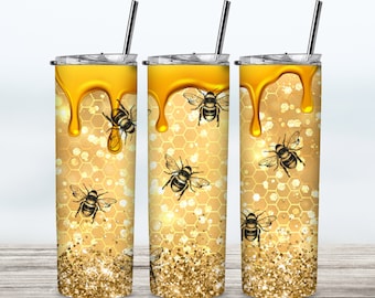 Honeybee Glitter Tumbler with Metal Straw, 20oz