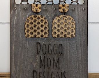 Laser Engraved Leaf Wood Earrings – Hand Painted, Customizable
