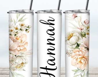 Múltiples opciones - Vaso personalizado con nombre floral