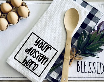 Toalla de cocina personalizada - Decoración de cocina personalizada - Toalla de mano - Toalla de plato - Toalla decorativa - Regalo de anfitriona - Agregue su logotipo de texto o foto