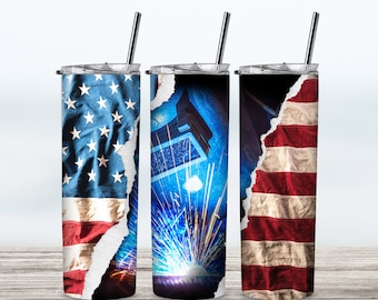 Vaso de bandera americana de soldador