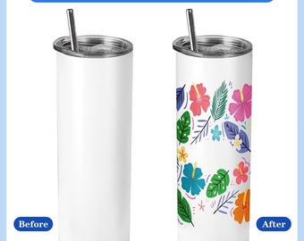 Vasos de sublimación lisos de 20 oz y 30 oz / Vaso recto de acero inoxidable (incluye tapa, pajita y base de goma)