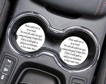 1 Packung Reisen Auto Schutz Gebet Psalm 121: 8 Neopren oder glänzende Keramik Auto Untersetzer Anpassbare Farbe und Schriftart verfügbar